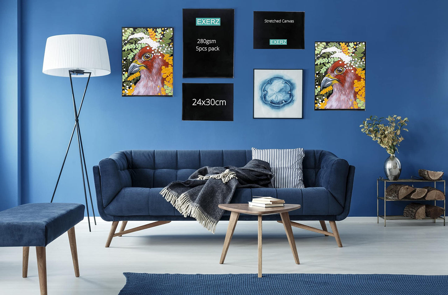 Exerz 24x30cm Black Stretched Canvas 5pk - Framed 1.7cm Pre-Stretched Artist Canvas - 280GSM 100% Cotton Triple Primed/Acid Free/Medium Grain - Acrylic & Oil Paint