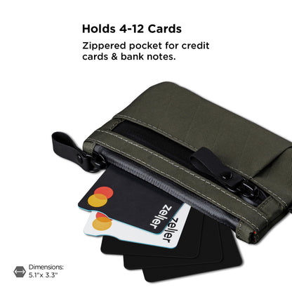 ALPAKA Zip Pouch Pro X-Pac VX21 - Slim Zipper Wallet with RFID Blocking, ID Card Holder, YKK Zippers Multi-tool Slot, Weatherproof Fabric Small Tech Pouch for Men Travel (Dark Green)