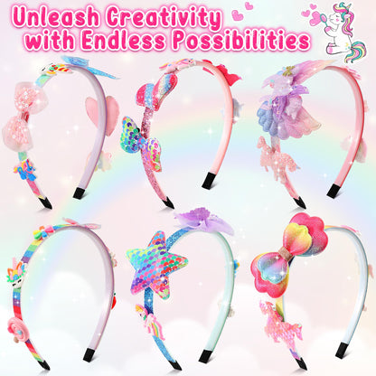 Pourbibi Unicorn Headband Making Kit for Girls Age 3+, Creative Craft Kits for Kids, DIY Fun Hairbands & Hair Accessories Toys Set - Birthday Presents & Gifts for Girls Age 3 4 5 6 7 8 Years Old