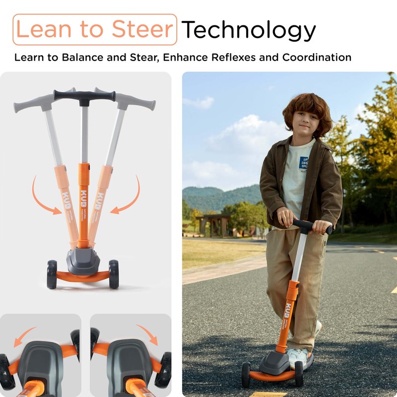 KUB 3-Wheel Toddler Scooter with LED Light-Up Wheels, Adjustable Height Handlebar, Lean-to-Steer, Extra-Wide Anti-Slip Deck - Easy-Fold Design for Boys & Girls Ages 2+