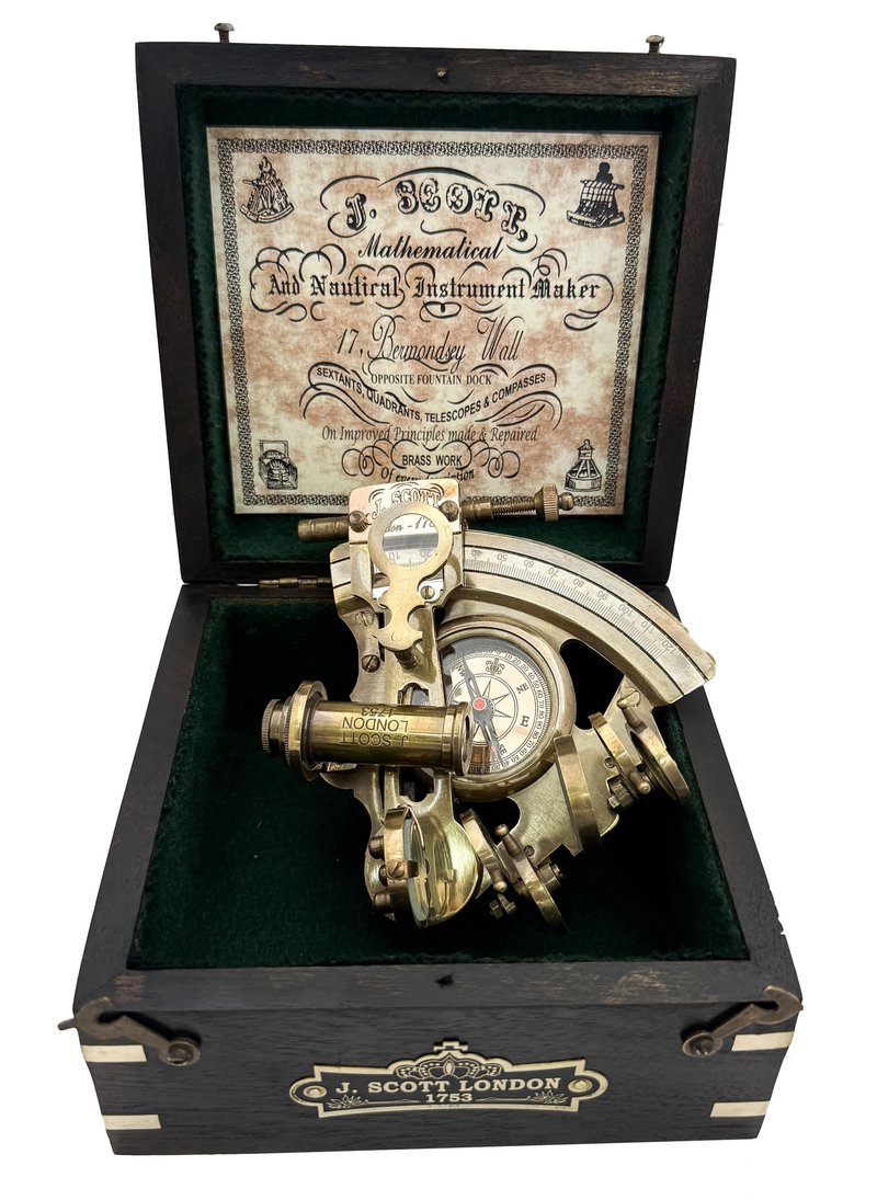 Handmade Astrolabe Brass Sextant inbuild Compass with Hardwood Box.