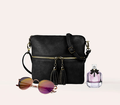 Woodland Leathers Crossbody Bag, Faux Leather Small Shoulder Bag With Adjustable Strap, Women's Messenger Bag (Black)