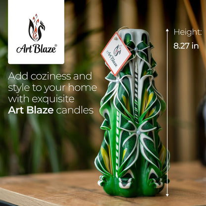 Carved Candles - Handmade Long Burning Decorative Luxury Candles - Unscented - Perfect for Home Decor, Birthdays, Romantic Occasions, Gifts for Women, Mother's Day Gift for Mom - Big Green