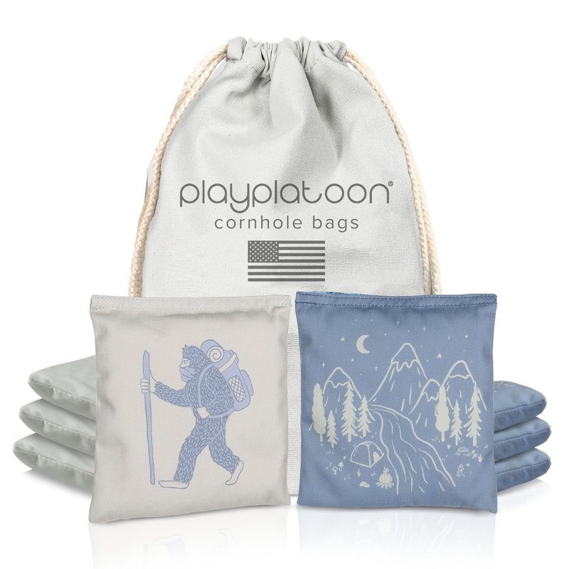 Play Platoon Professional Cornhole Bags Set of 8 - Regulation All Weather Double Sided Pro Corn Hole Bags - Sticky Side/Slick Side for Pro Cornhole Game - Stone Blue/Light Jade Bigfoot
