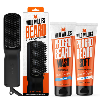 Wild Willies Beard Straightener for Men - 3 Temperature Settings, Tourmaline Ceramic Heated Beard Brush & Hot Comb - Portable, Ionic Technology, Coarse & Curly Hair, 400F - Grooming Tool