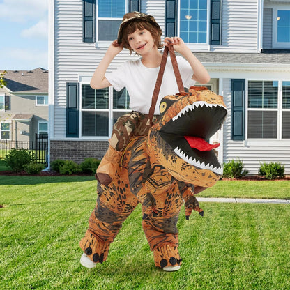 GOOSH Inflatable Dinosaur Costume Kids –Halloween Party Blow up T Rex Outfit, Breathable Fabric, Lightweight & Flexible for Cosplay, Parades (7-10Yrs)