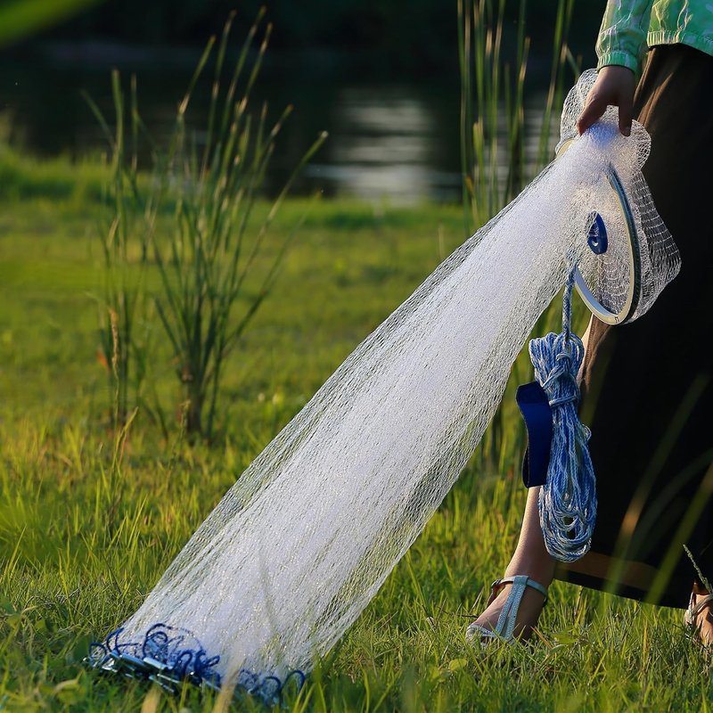 Fishing Net - Saltwater Cast Net with Aluminum Ring | Minnow Trap, 3FT to 12FT Sizes