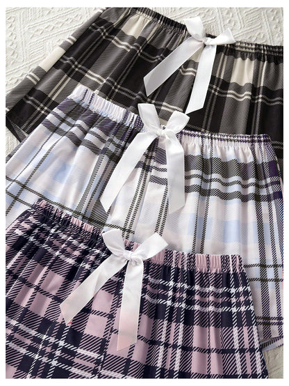 GORGLITTER Women's 3 Piece Plaid Pajama Shorts Elastic Waist Cute Pj Sleep Lounge Shorts Black White Pink Small