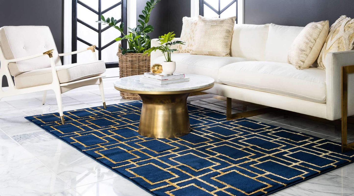 Unique Loom Marilyn Monroe Glam Collection Area Rug - Deco (5' 3' x 8' Rectangle, Navy Blue Gold/ Gold)