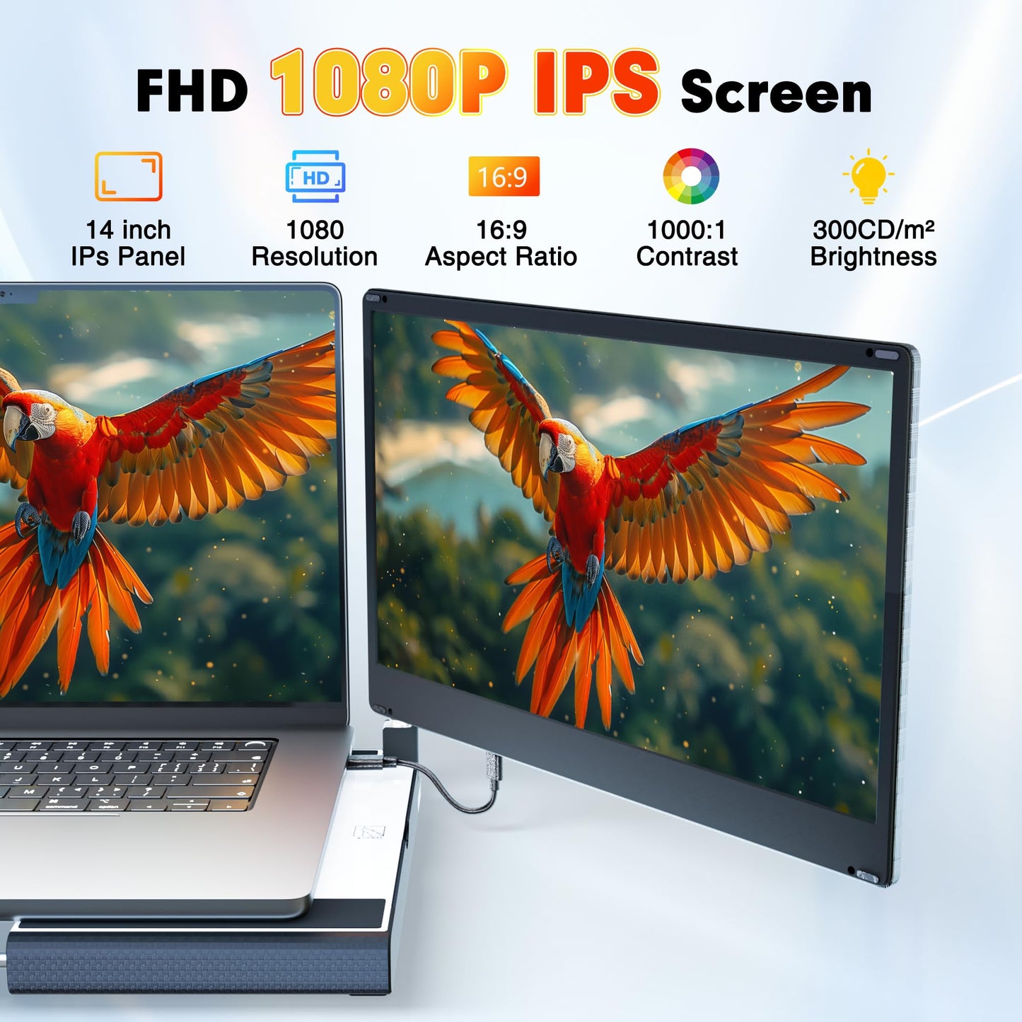 2025 New Upgraded Laptop Screen Extender Portable Monitor, 1080P FHD IPS Screen, Monitor Extender for Laptop, Fit for 13-17" Laptops, Plug & Play Compatiable with Windows/Mac/Android/Switch (14 inch)