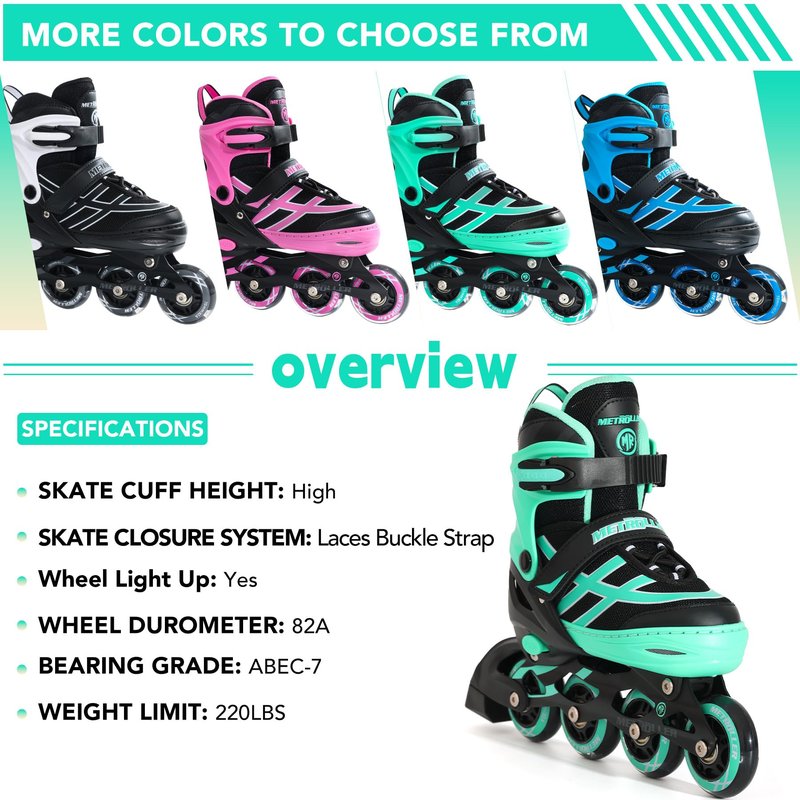METROLLER Inline Skates for Girls Boys Ages 5-8 8-12 Adjustable Illuminating Wheels Inline Roller Skates for Youth Kids Outdoor Blades