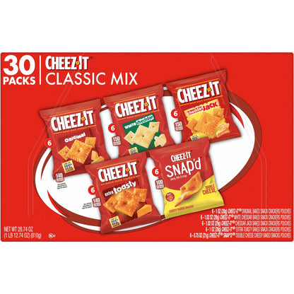 Cheez-It Cheese Crackers, Baked Snack Crackers, Office and Kids Snacks, Variety Pack, 28.74oz Box (30 Packs)