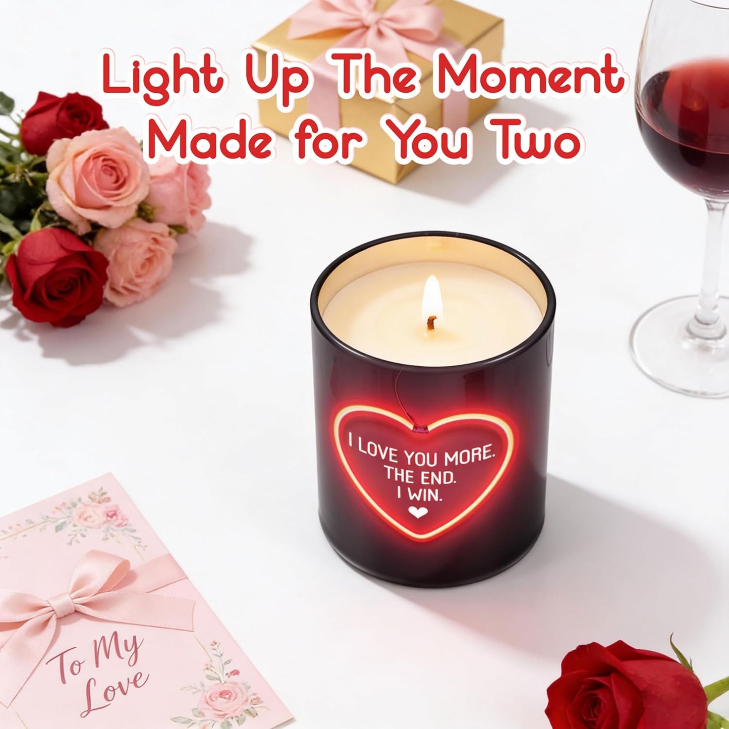 TEEZWONDER Valentines Day Gifts for Her Girlfriend - I Love You More Vanilla Lavender Romantic Candles 10 oz - Anniversary Valentines Birthday Gifts for Wife Men Women Girlfriend Boyfriend Him Husband