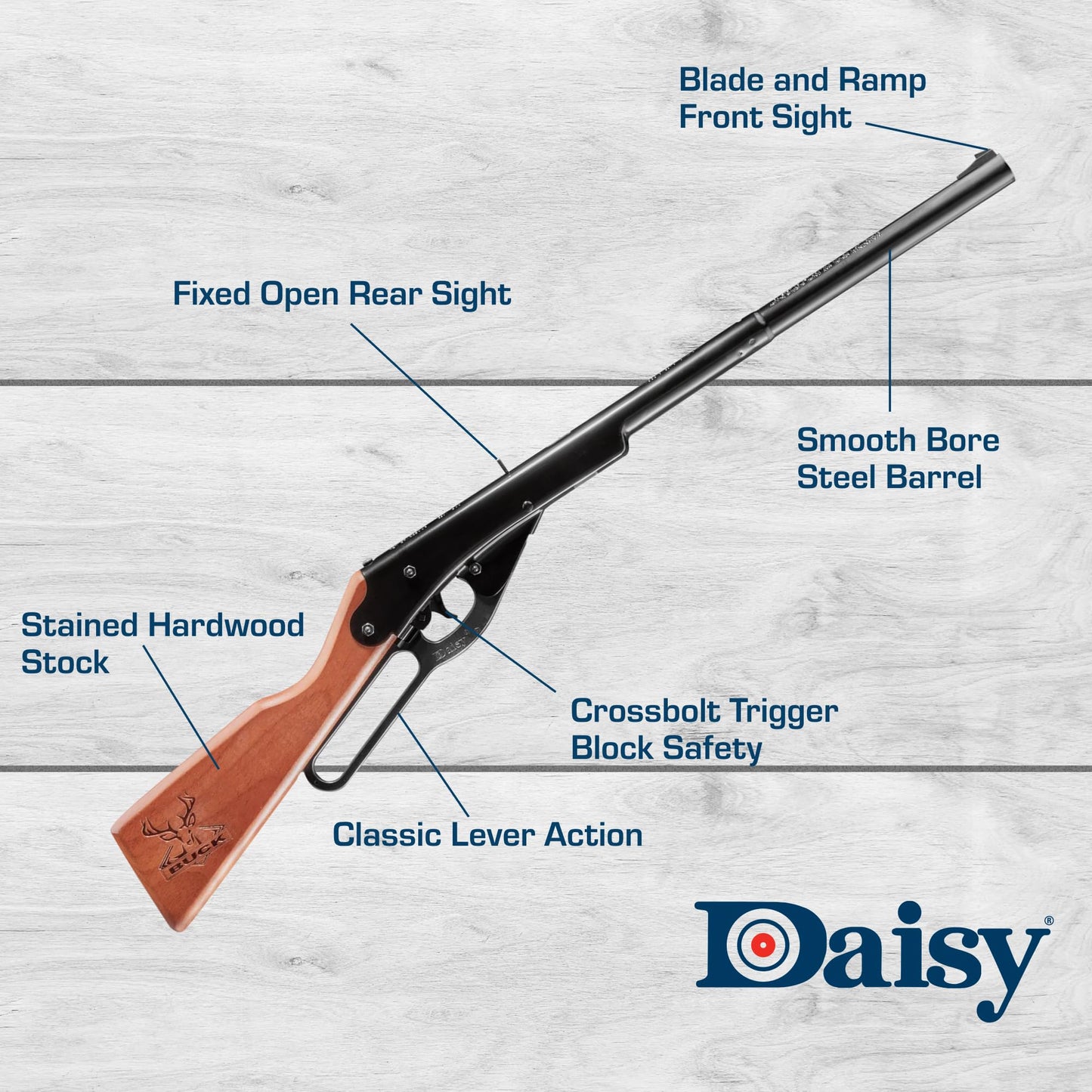 Daisy Youth Model 105 Buck Lever-Action BB Air Rifle - .177 Caliber - 350 FPS - Brown and Black