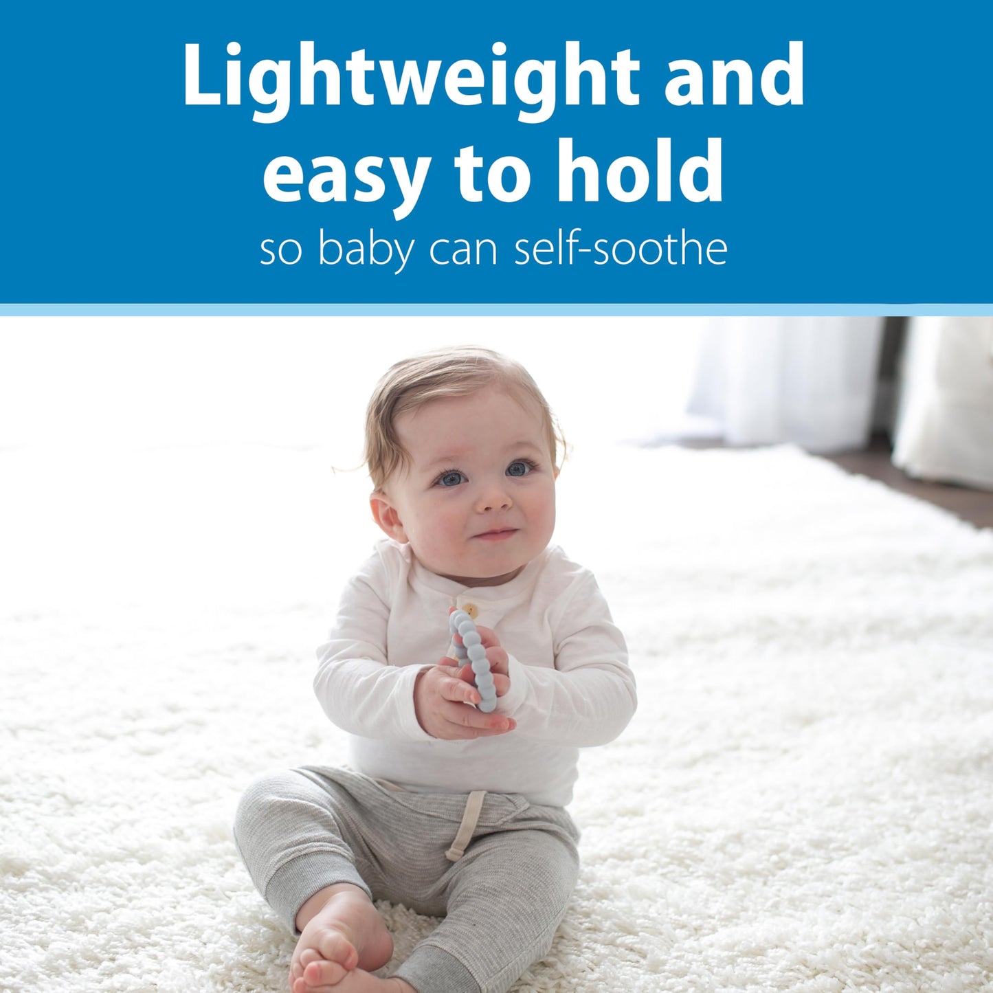 Dr. Brown's Flexees Beaded Teether Rings, 100% Silicone, Soft & Easy to Hold, Encourages Self-Soothe, 3 Pack, Blue, Light Blue, Black, BPA Free, 3m+