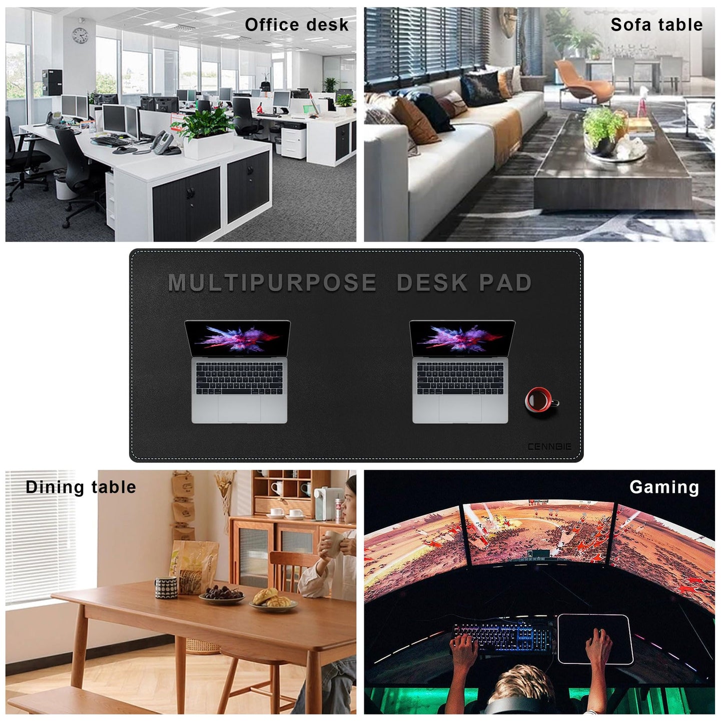 CENNBIE Leather Desk Pad Large, 140 x 70cm Desk Mat Blotter Protector, Extended Non-Slip Mouse Pad, Waterproof PU Leather Desk mat for Desktop Office and Home (Black)