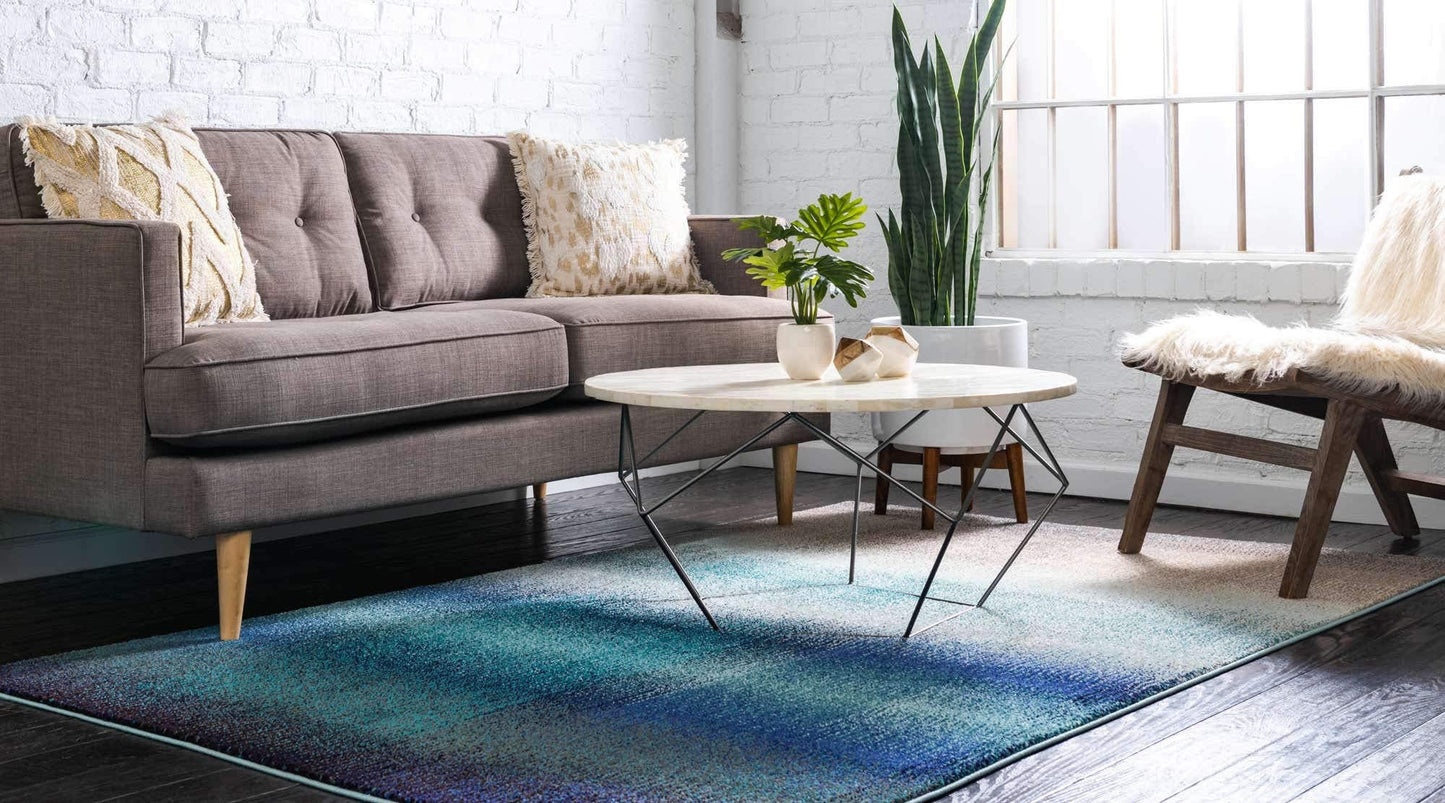 Unique Loom Estrella Collection Distressed, Gradient, Dark Colors, Abstract, Modern Area Rug (5' 0 x 8' 0 Rectangular, Blue/Beige)