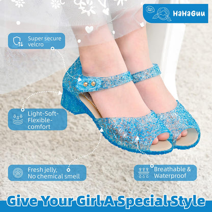 HaHaGuu Princess Jelly Flats Shoes Girls Birthday Party Heels Snow Queen Cosplay Costumes Dress Up Sandals for Toddler Little Girls Big Kids