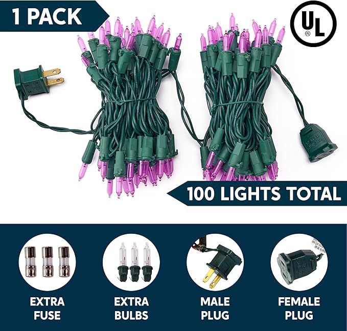 Joiedomi Purple LED Halloween Lights,100 Count Mini Christmas String Fairy Light with 26FT Green Wire,Lighting Decor for Indoor Outdoor Patio Dorm Classroom Bedroom Holiday Festival