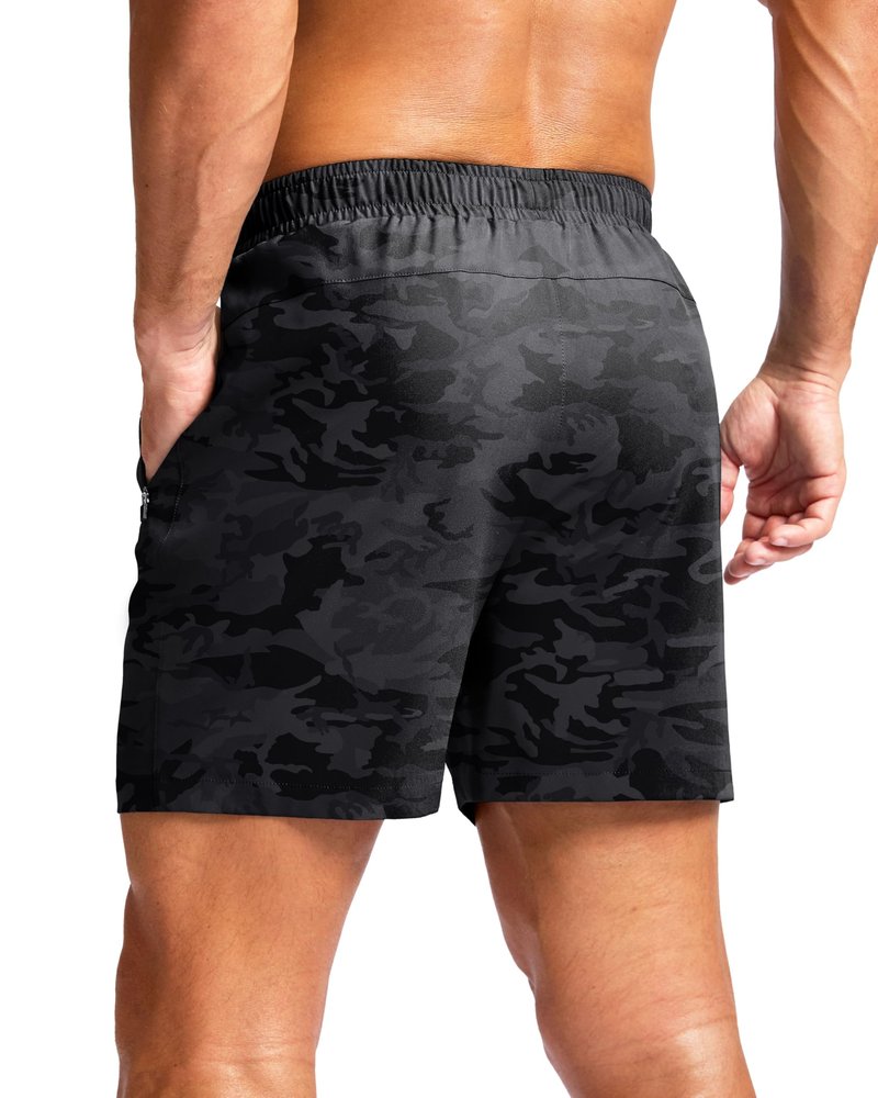G Gradual Men's Athletic Running Shorts with Zipper Pockets Quick Dry 7"/ 5"/ 9" Workout Gym Shorts for Basketball Hiking(Grey Camo,5L)