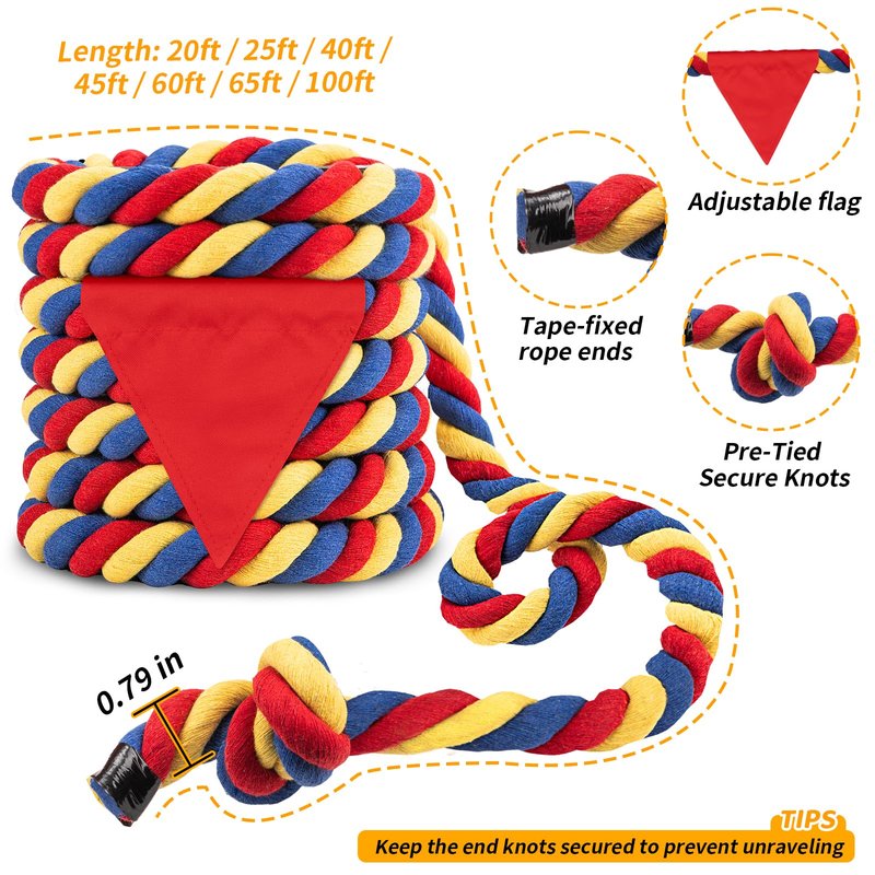 HOKINETY Tug of War Rope for Kids & Adults - 20ft Soft Cotton Outdoor Pulling Rope with Flag for Team Building Activities Field Day Family Reunions Birthday Parties Camping Games