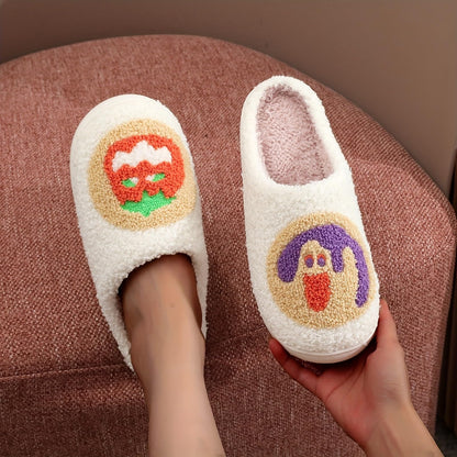 LNERIP Women's Men's Sugar Cookie Slippers Pumpkin Lantern Slipper Memory Foam Warm Plush Funny Halloween Cookies Slippers Embroidery Print House Shoes 41-42