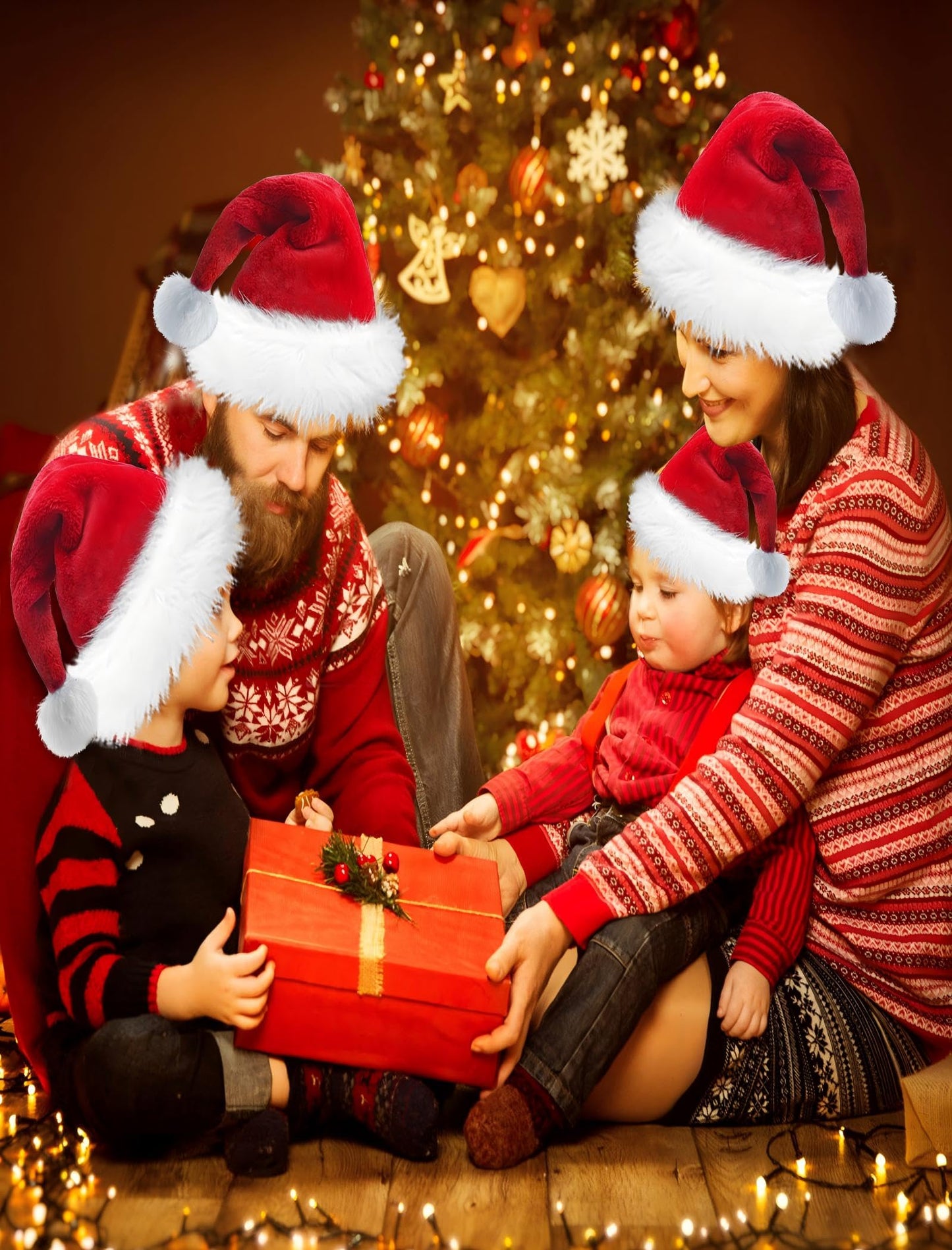 Haomaomao Christmas Hats for Adults Santa Hat Red Double Thicken Velvet Warm Comfort Holiday Unisex Xmas Hat for New Year Festive Festival Party