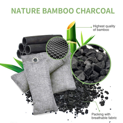 6 Pack Bamboo Charcoal Air Purifying Bag, Activated Charcoal Bags Odor Absorber, Moisture Absorber, Natural Car Air Freshener, Shoe Deodorizer, Odor Eliminators For Home, Pet, Closet