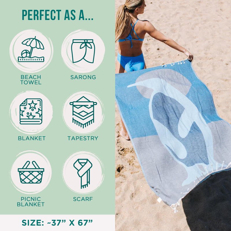 Sand Cloud Turkish Beach Towel - Sand Resistant - 100% Organic Turkish Cotton Yarn - Quick Dry Towel for Beach, Picnic, Blanket or Bath - As Seen on Shark Tank - Marine Life (Emperor Penguin)