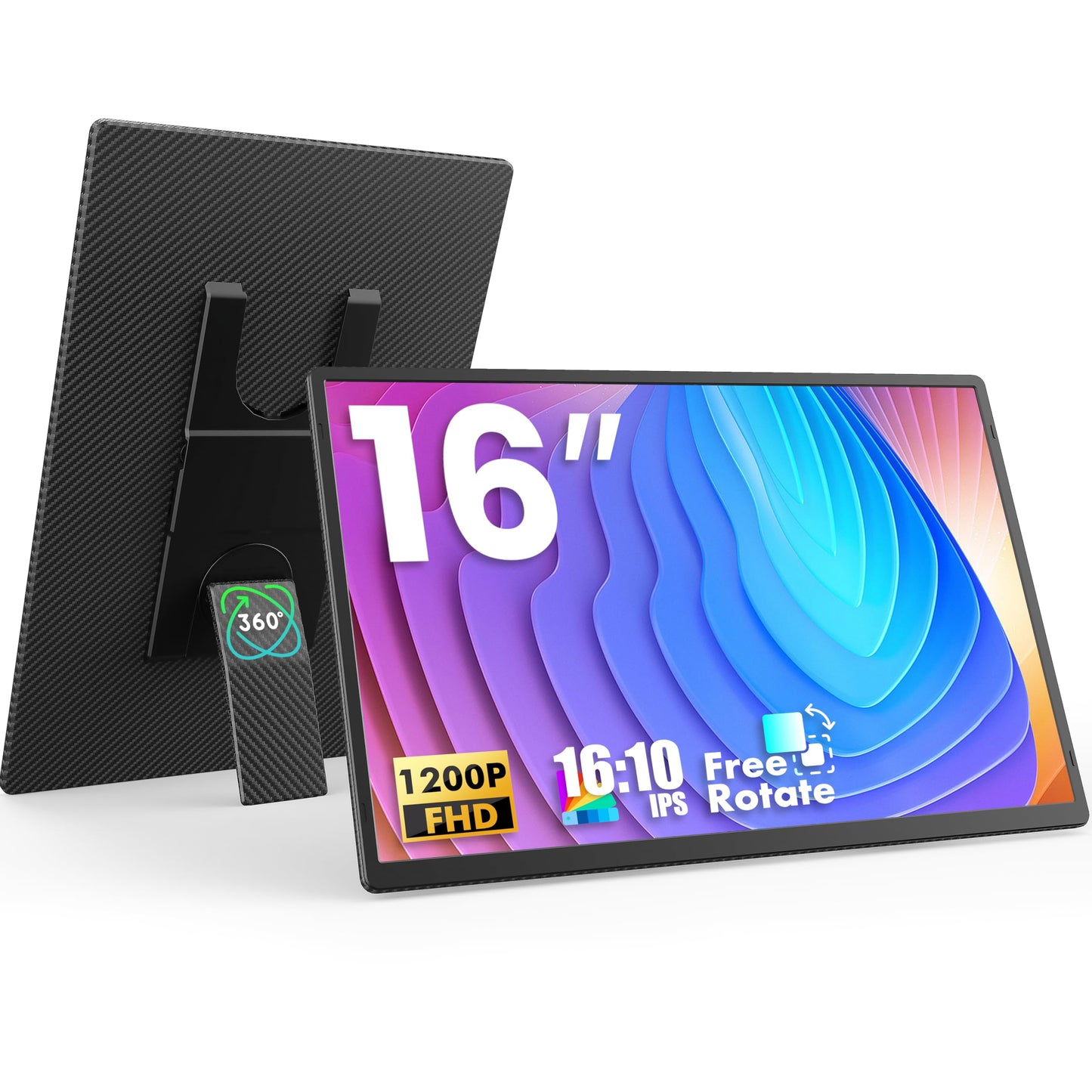 Portable Monitor, 16 Inch 1200P FHD, Horizontal and Vertical with Kickstand, Plug&Play, Built-in Speakers, Ultra-Thin Zero Frame,Travel Monitor for Laptop with Premium Smart Cover