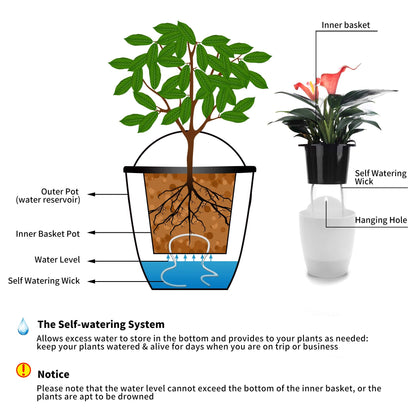 6 Pack White Hanging Planter Pots Self Watering Vertical Garden Wall Mount Window Hang Round Plastic Container Indoor Outdoor for Plants Flowers Succulent Kitchen Living Herbs Holder Decor(Large)