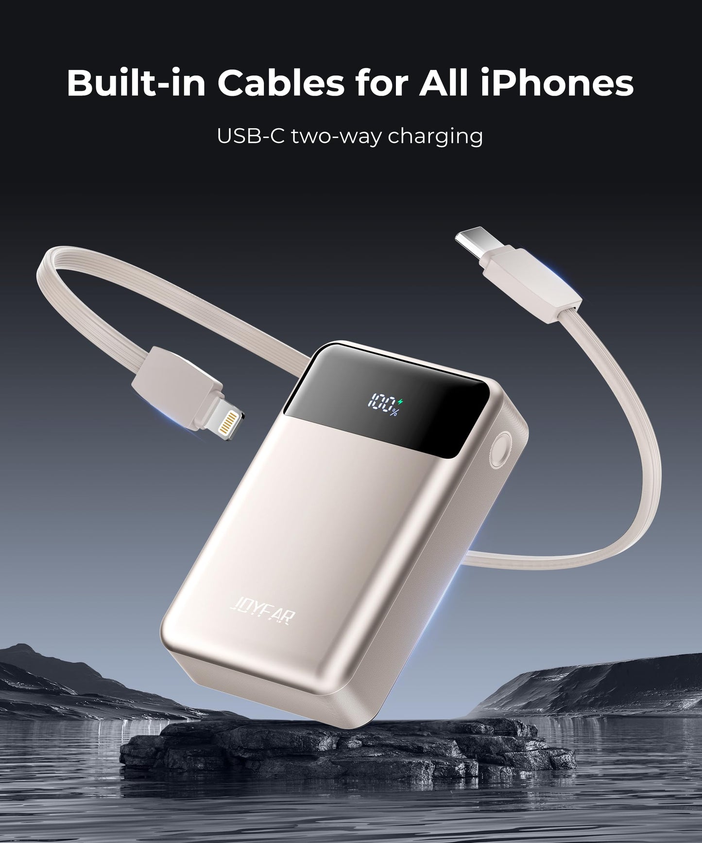 Portable-Charger-Power-Bank Travel Essentials Battery Pack USB C 30000mAh Built in Cable 22.5W Phone Fast Charging Powerbank Compatible with iPhone 16 15 14 13 12 11 iPad Samsung Google Xiaomi