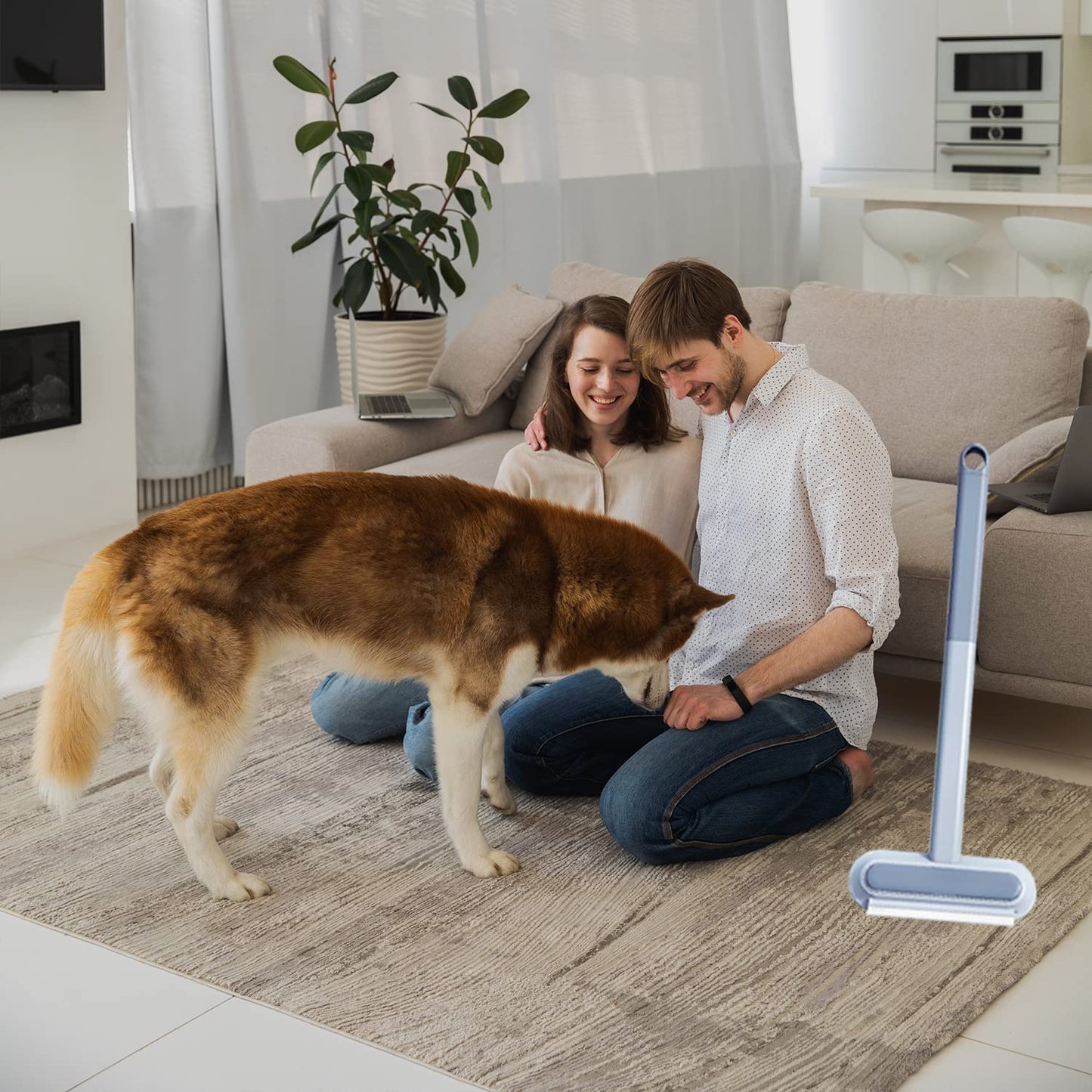 FeiFanYiGou Pet Hair Remover, 4 in1 Cat and Dog Hair Removal for Couch with Extra Long Handle, 17-Inch, Cat Fur Removal Tool for Furniture, Carpet, Clothes, Bedding, Tile, Hardwood Floor, Car, Window