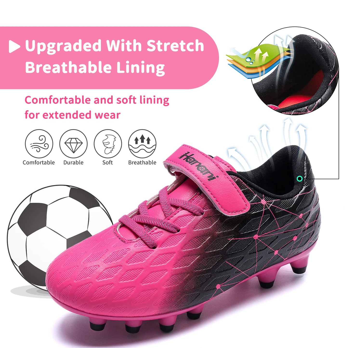Boys Football Boots Shoes Kids Girls FG/AG Soccer Athletics Training Sport Running Shoes Profession Competition Teenager Indoor Outdoor Cleats Sneakers for Unisex Pink EU32 Convert 13UK Child