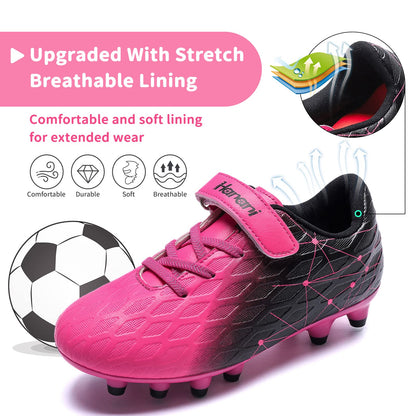 Boys Football Boots Shoes Kids Girls FG/AG Soccer Athletics Training Sport Running Shoes Profession Competition Teenager Indoor Outdoor Cleats Sneakers for Unisex Pink EU32 Convert 13UK Child