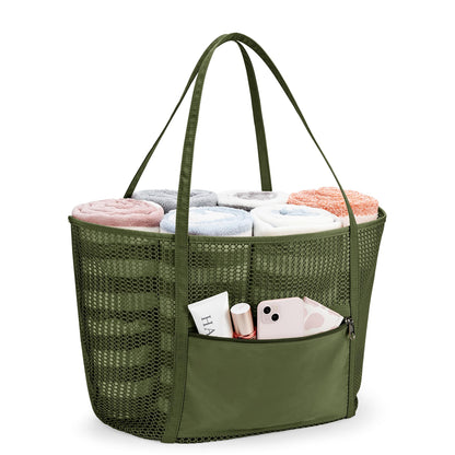 KALIDI FANCY FOREST Beach Mesh Tote Bag, Womens Shoulder handbag MAX 27L Grocery Bag Army Green