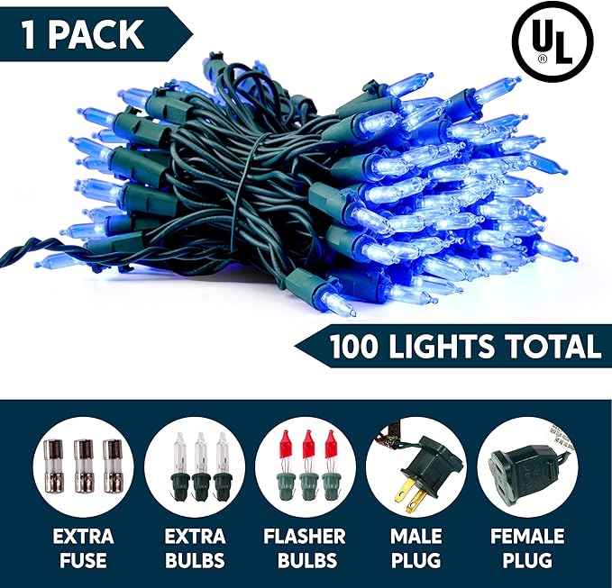 Joiedomi Blue LED Christmas String Lights,100 Count Mini Fairy Light with 26.4 FT Green Wire,Lighting Decor for Indoor Outdoor Patio Dorm Classroom Bedroom Holiday Festival