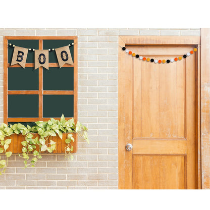 2 Pcs Pre Strung Happy Halloween Banners Rustic Burlap Boo Banners with Felt Ball Pom Pom Garland for Halloween Decorations Indoor Fireplace Mantle Walls Decor