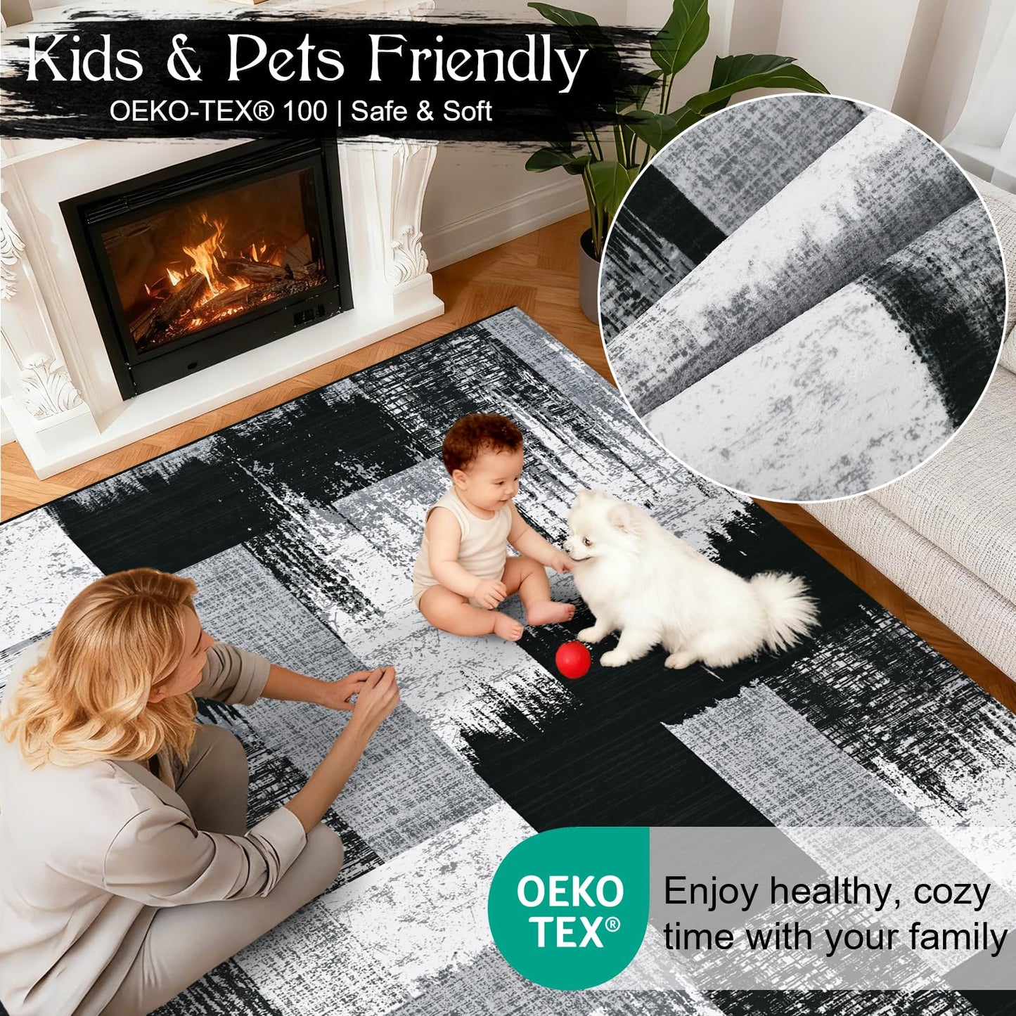 Yinhua Modern Geometric 5x8 Area Rug, Patchwork Grey Rugs for Living Room Washable Abstract Area Rug Non Slip, Soft Bedroom Rugs Stain Resistant, Mid Century Low Pile Carpet for Dining Room, Office