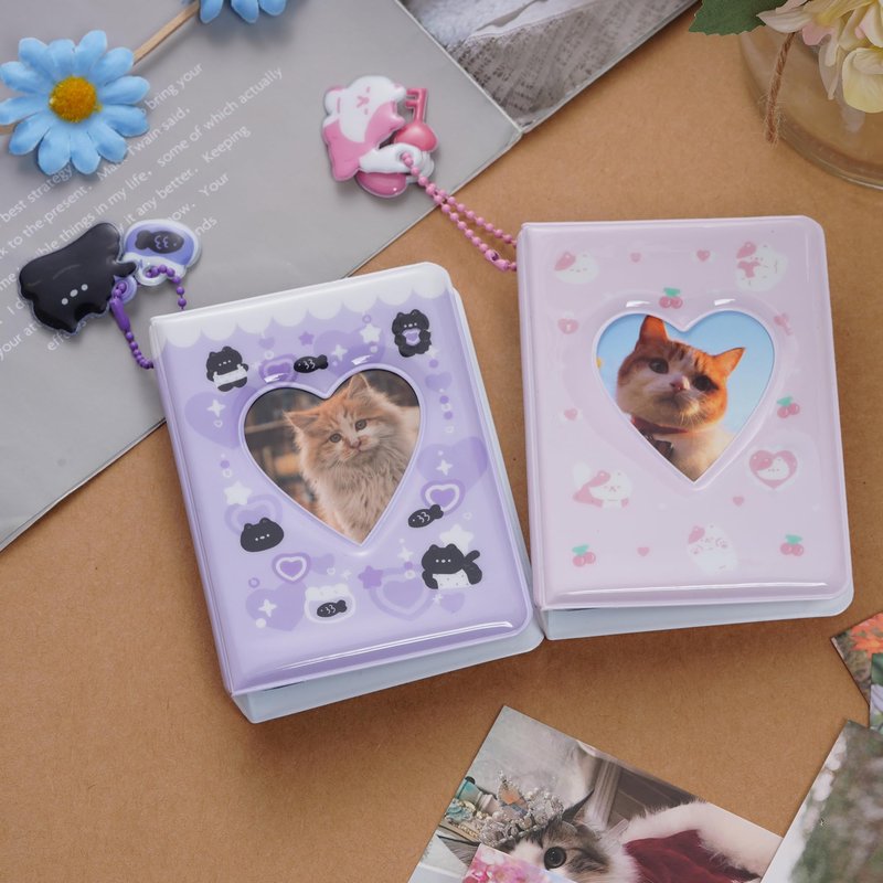 2 Pieces Photocard Binder Album, Mini Photo Album Kpop, 3 Inch Kpop Love Heart Hollow Photocard Binder, Mini Photo Card Book Holder for Collecting With Pendant DIY Keychian 40 Pockets