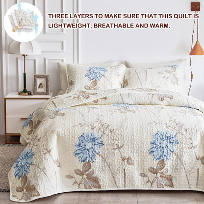 Joyreap Floral Quilt Set California King- 102x114 inches, 3 Pieces Lightweight Microfiber Quilt, Elegant Flower Botanical Design, Bedspread Bed Cover for All Season, 1 Quilt and 2 Pillow Shams