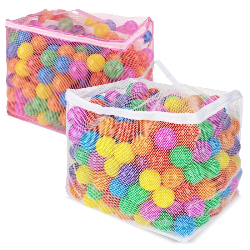 2 PCS Ball Pit Balls Bags - Storage Mesh Bag with Zipper Suitable for Storage,Sturdy and Durable,Large Size 17.7 x 11.8 x 13.7 Inches, Pink & White(Only Storage Bag,No Ball)