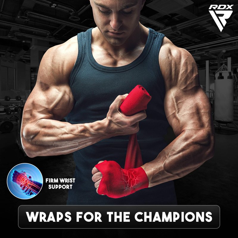 RDX Boxing Hand Wraps 4.5M / 180 Inches – Mexican Style Semi-Elastic MMA Inner Gloves - Wrist Support for Muay Thai, Kickboxing, BJJ, Karate - Thumb Loop & Hook and Loop Closure - Cotton & Nylon Blend