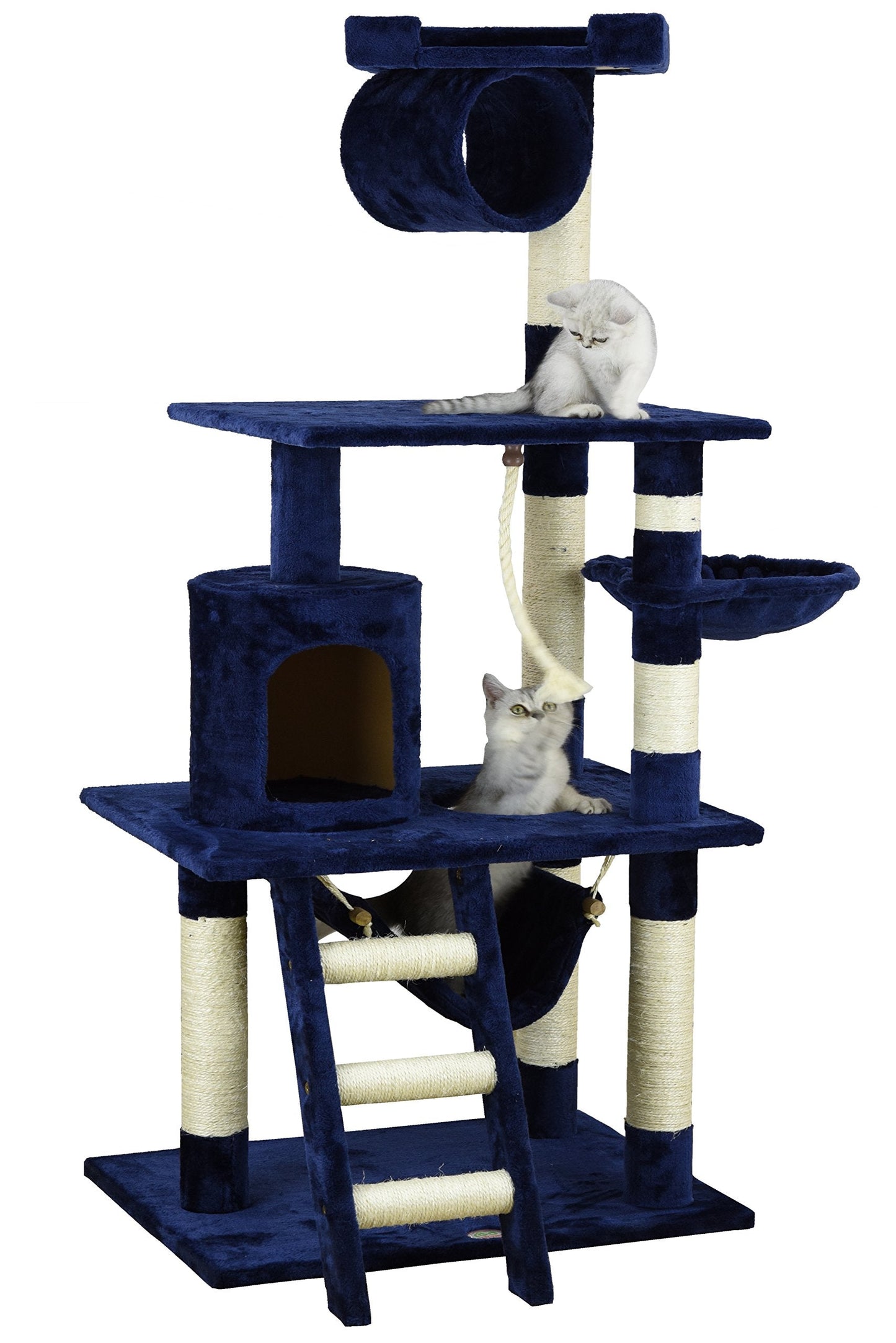 Go Pet Club - 62" Tall Cat Tree - Cat Tower with Scratching Post - Cat Tower for Indoor Cats - Multi-Level Condo, Hammock, Basket Bed - Blue