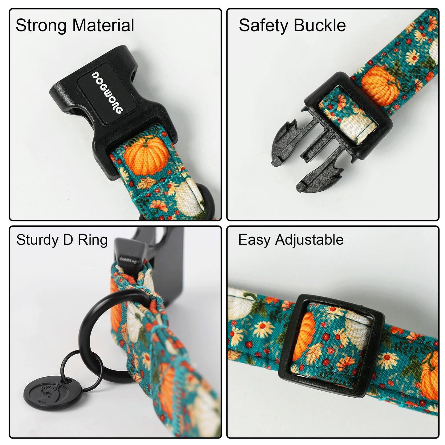 DOGWONG Fall Dog Collar, Pumpkin Thanksgiving Dog Collar Adjustable Soft Natural Fabric Pet Dog Collars Cute Holiday Puppy Necklace for Small Medium Large Dogs