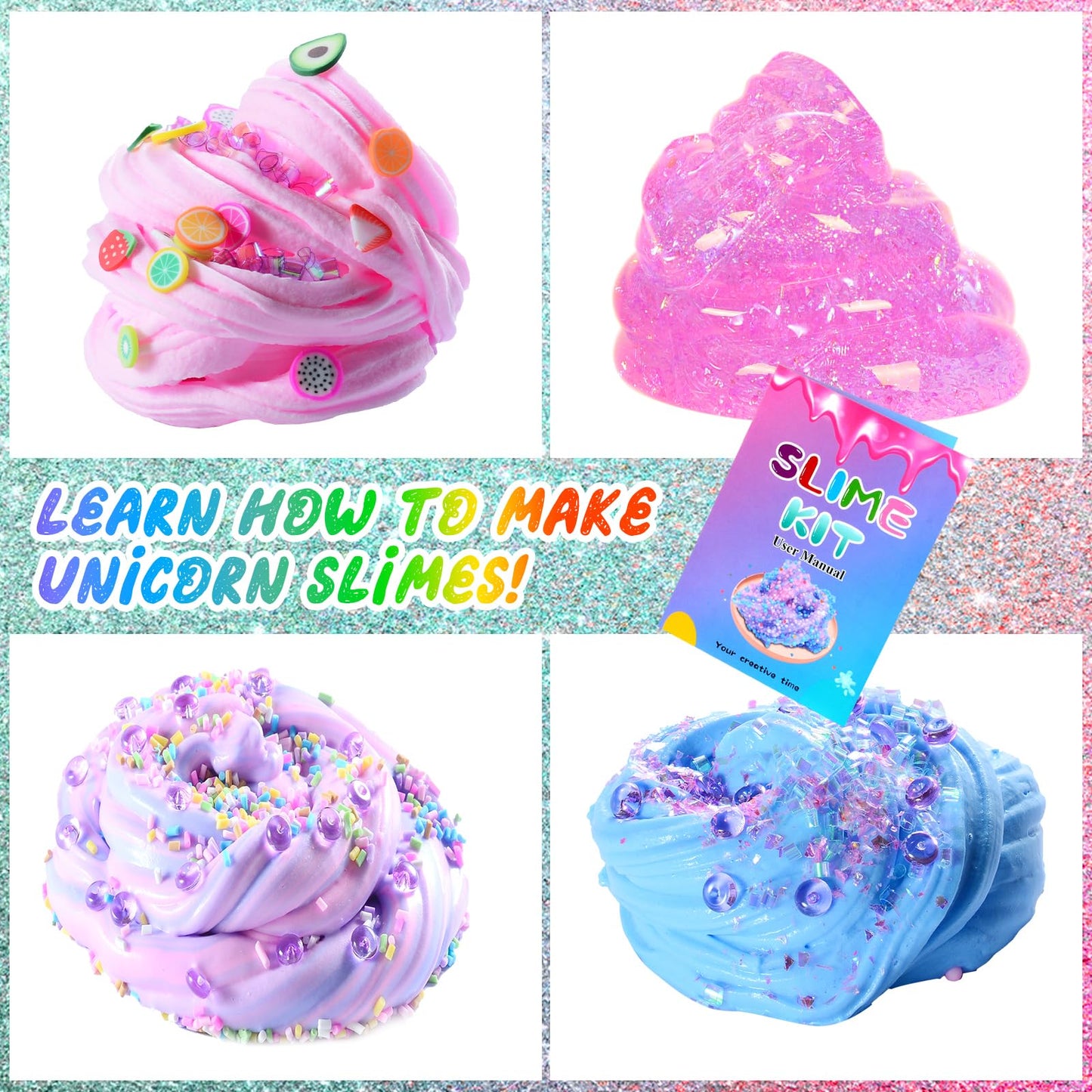 inksbui Slime Kit - Confetti, Glimmer Crunchy, Foam, Jelly Cubes - Stress Relief Toys, Party Favors for Kids, Boys and Girls Ages 6-12