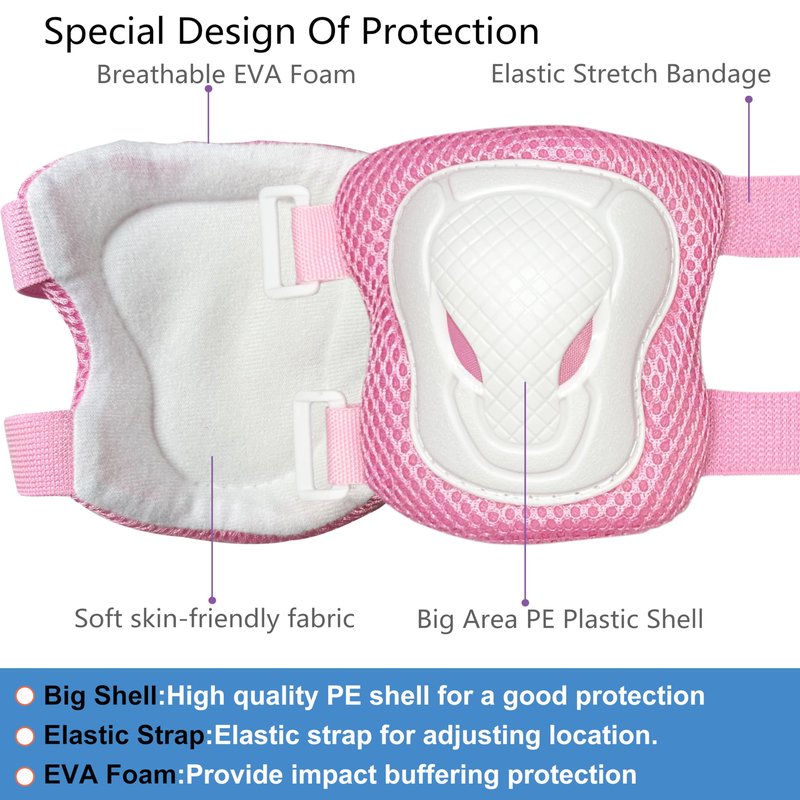 ENHERWE Kids Knee Pads Elbow Pads Wrist Guards Set for 3-8 Years,Child Protective Gear Set for Outdoor Sports,Cycling,Roller Skates,Inline Skating,Skateboard,Scooter,BMX Bike,Girls Pink