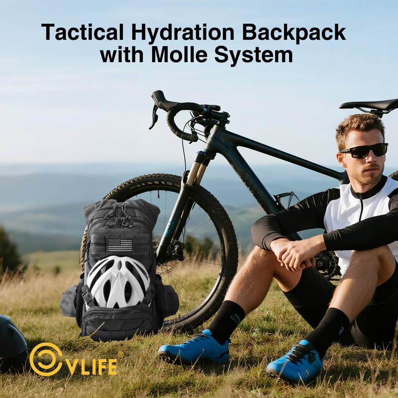 CVLIFE Hydration Backpack with 3L TPU Water Bladder, 22L Tactical Hiking Backpack for Men Women, Heavy Duty Molle Water Backpack with Multiple Compartments for Cycling Running Hunting Camping (Black)
