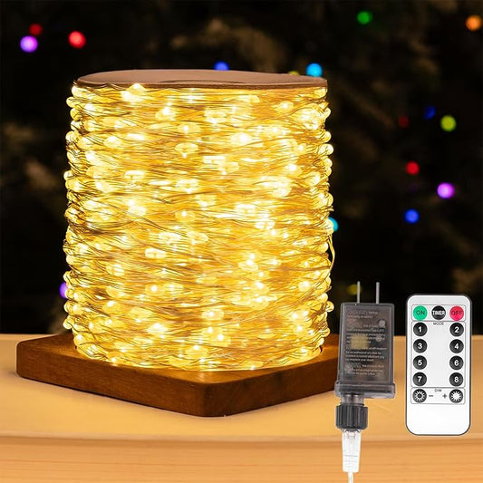 Fairy Lights Plug in,328FT 1000LEDs Waterproof Led String Lights,8 Modes Remote Twinkle Light for Outdoor Indoor Christmas Wedding Birthday Garden Party Decorations,Silver Wire,Warm White