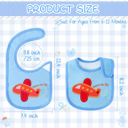 2ooya 7Pcs Cotton Waterproof Baby Bibs Adjustable Hook Loop Closure Infant Bib Unisex Blue Newborn Infant Food Bibs Keepsake Baby Gift for Drooling Feeding Eating Teething, 6-12 Months